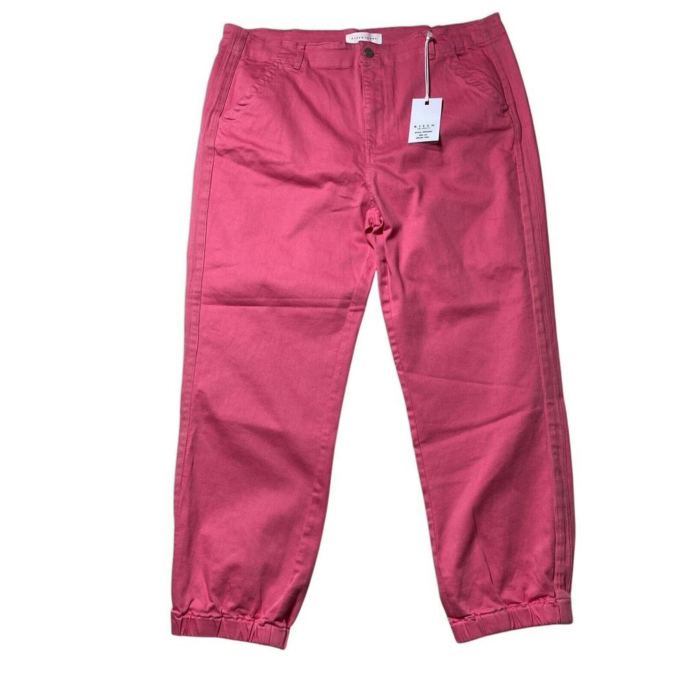 NWT RISEN L.A. Size 2XL High Rise Jogger Jeans Pink Cotton‎ Blend Stretch New